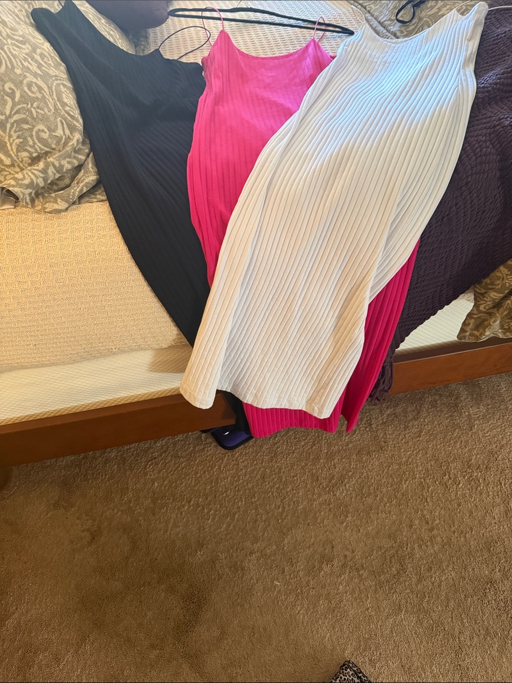 Three Zara Fuchsia, Black & White Ribbed Midi Slip Dresses. - Picture 2 of 8